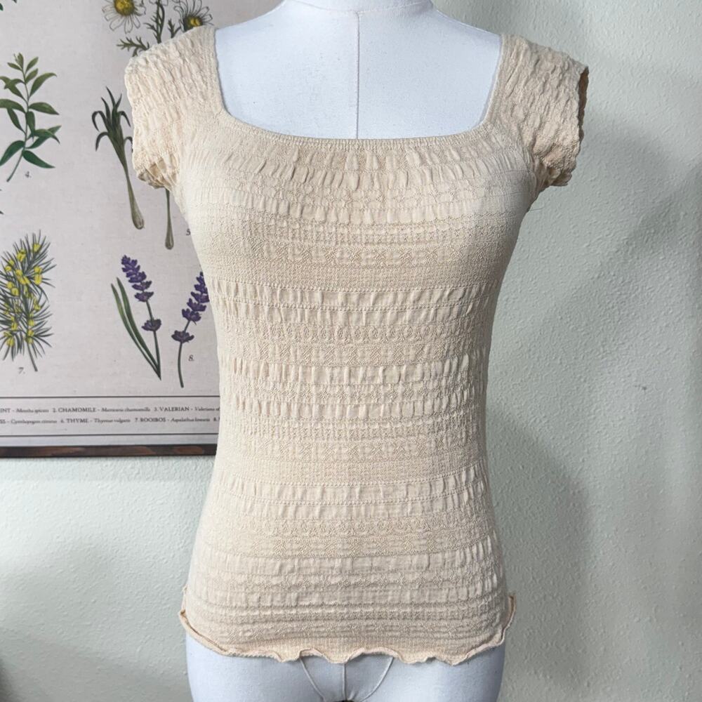90s Y2k Textured Lettuce Hem Top Coastal Cowgirl Forest Fairy Grunge Coquette S